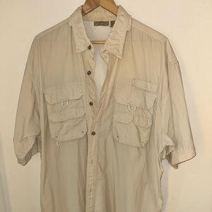 Rugged Earth Shirt Mens XL Vented Button Up Fishing Short Sleeve Tan Outdoors